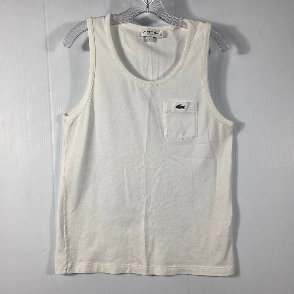 Lacoste Mens Regular Fit Pocket Tank Top White Crocodile Logo Size Small FR 3